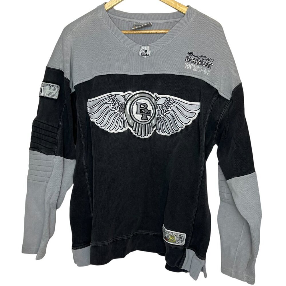 HipHop‎ History XL B-Fox Colorblock Crewneck Sweatshirt Black Gray Streetwear